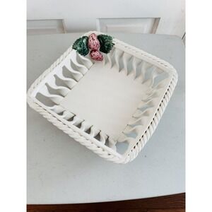 Vintage Strawberry Pattern Serving Bowl Ceramic Bowls Cottagecore Square READ